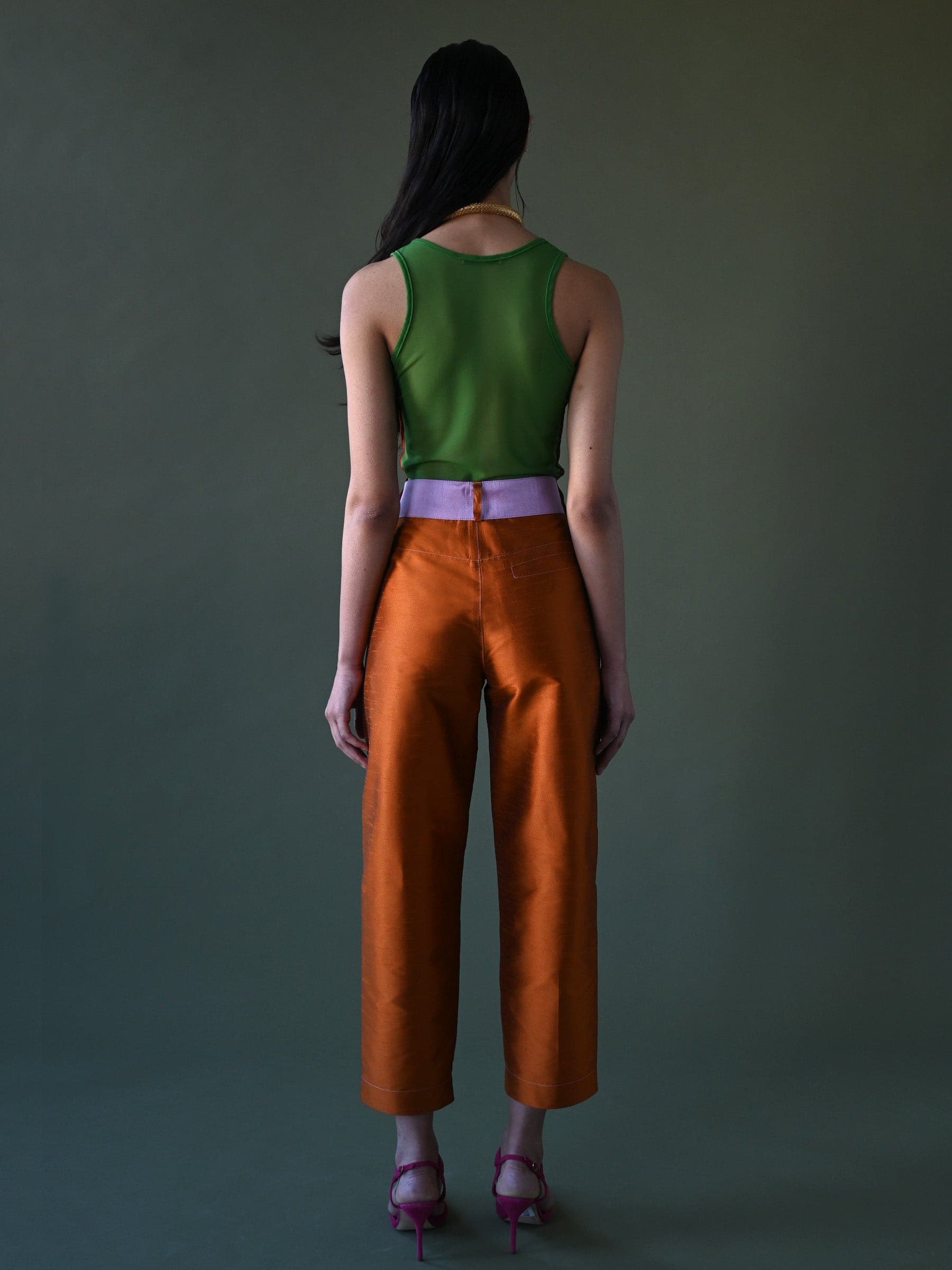 Colorblocked shantung dupioni pant
