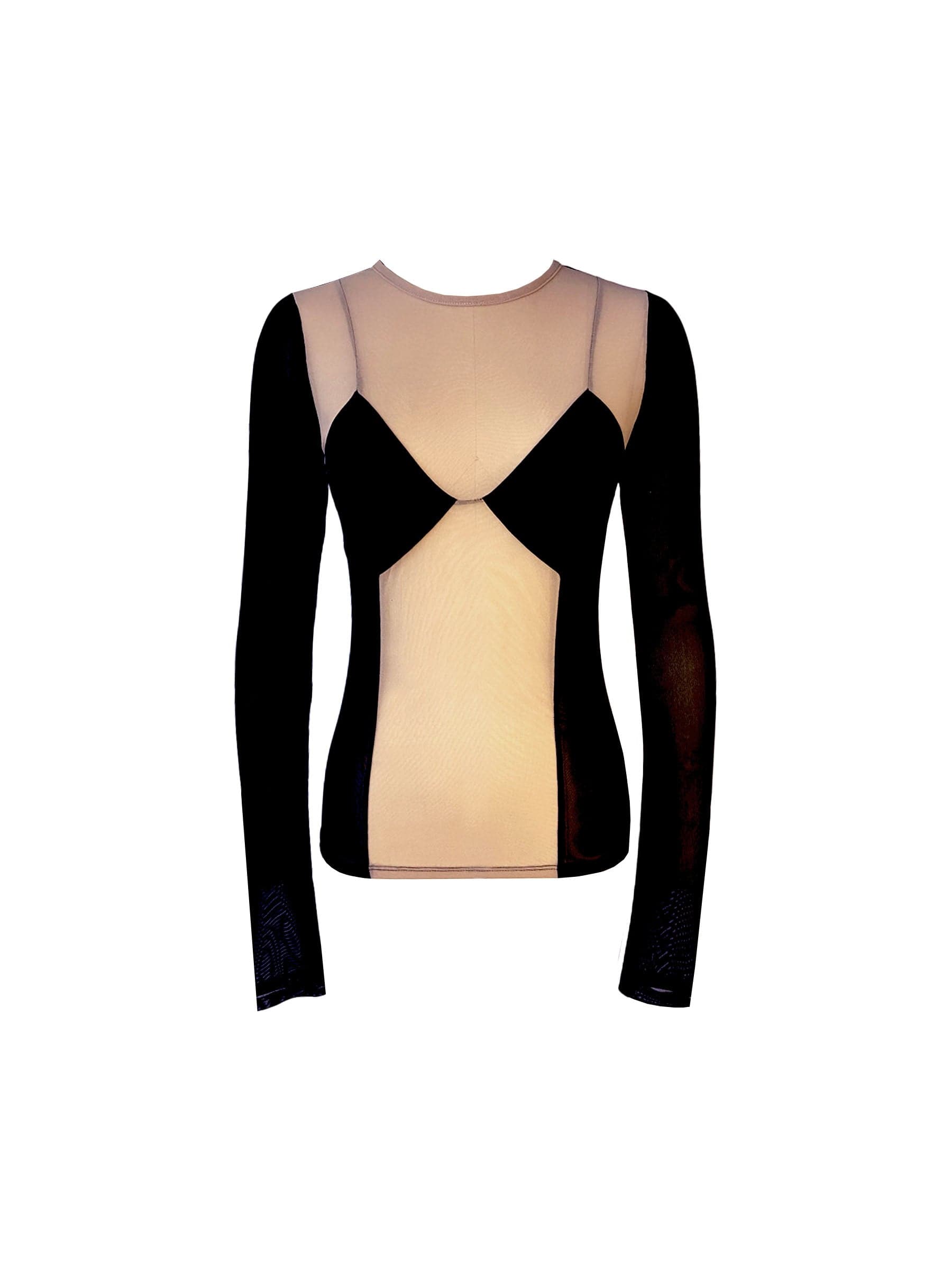 BLACK AND BUTTERCREAM CORSET MESH TOP