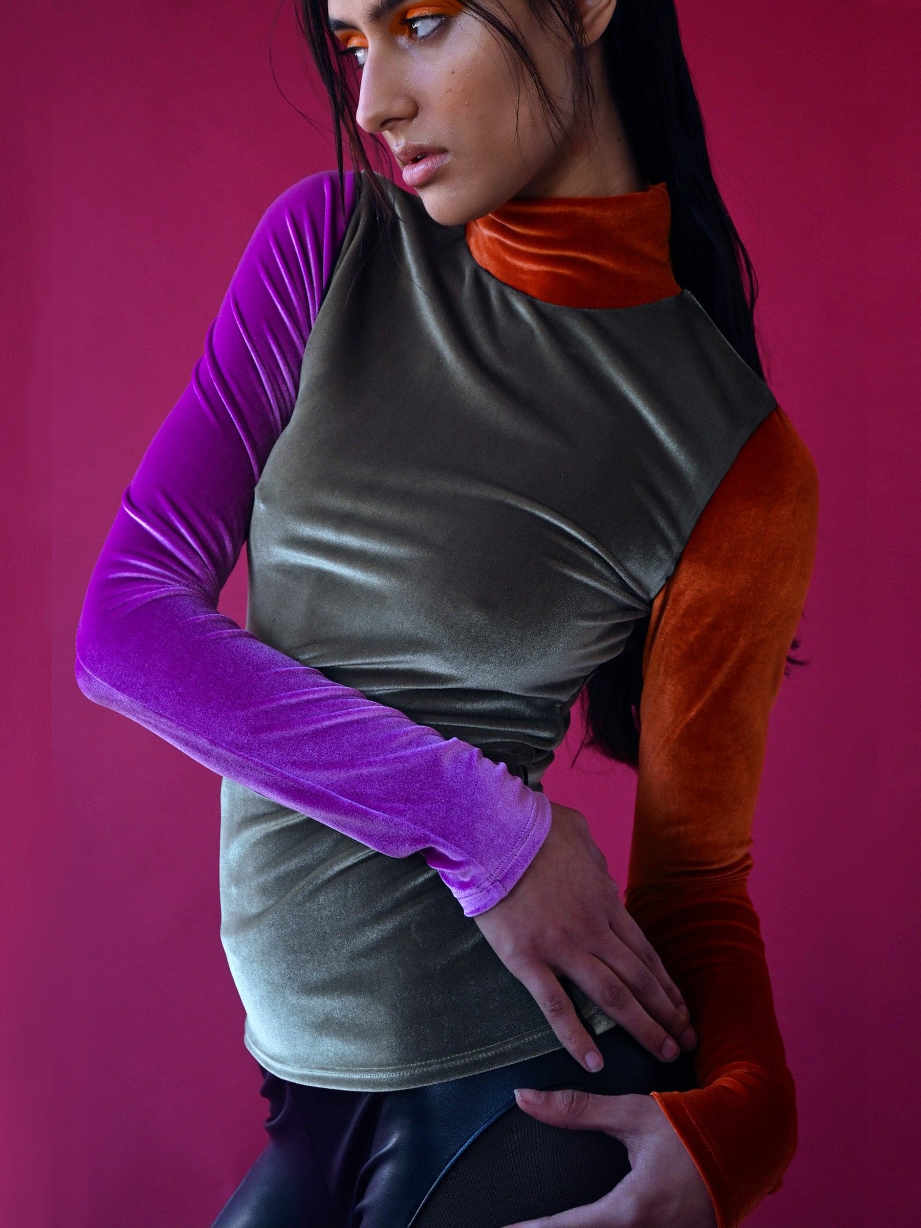 Colorblocked velvet turtleneck