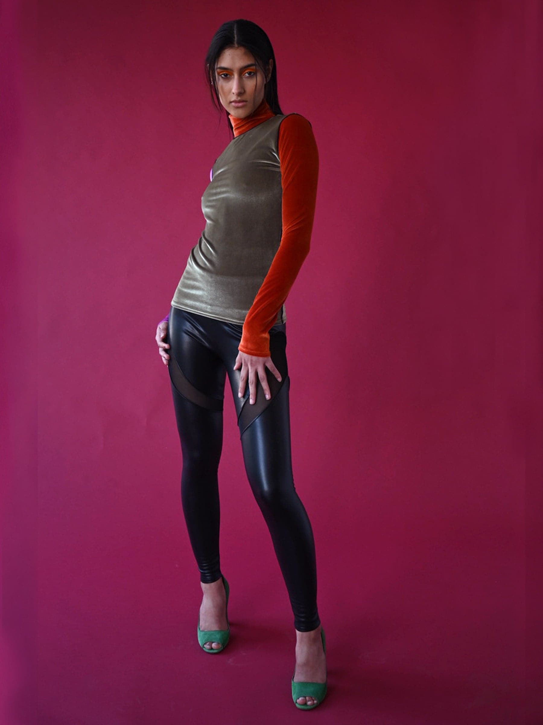 Colorblocked velvet turtleneck