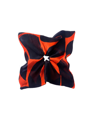 Orange_black_geometric_print_silk_sustainable_scarf_scrunchie