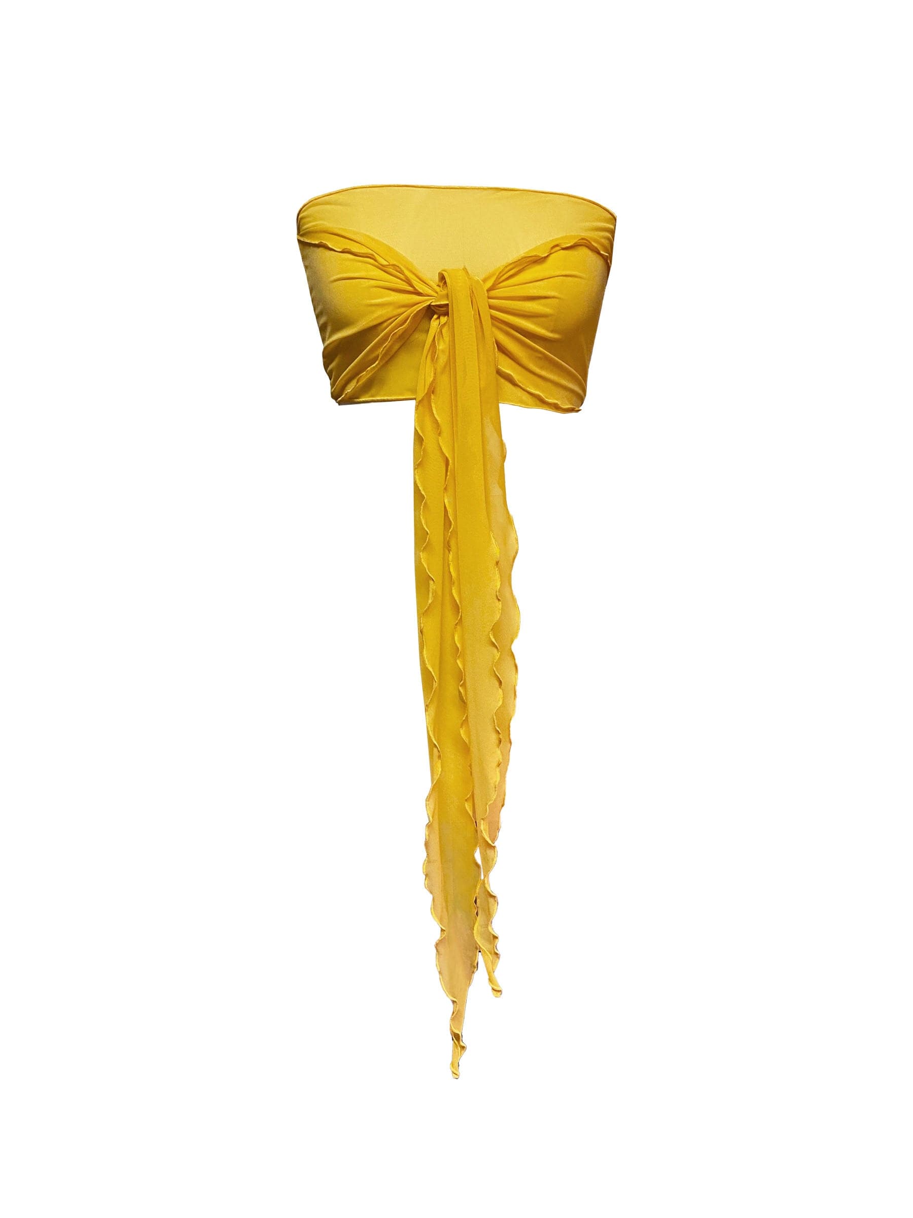 Bright yellow mesh tie tube top