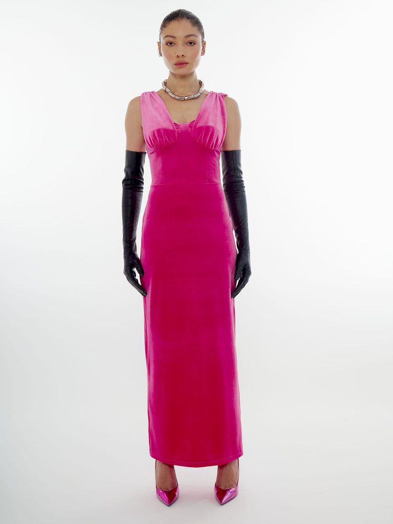 Velvet Pasha Dress in Pink Fortune