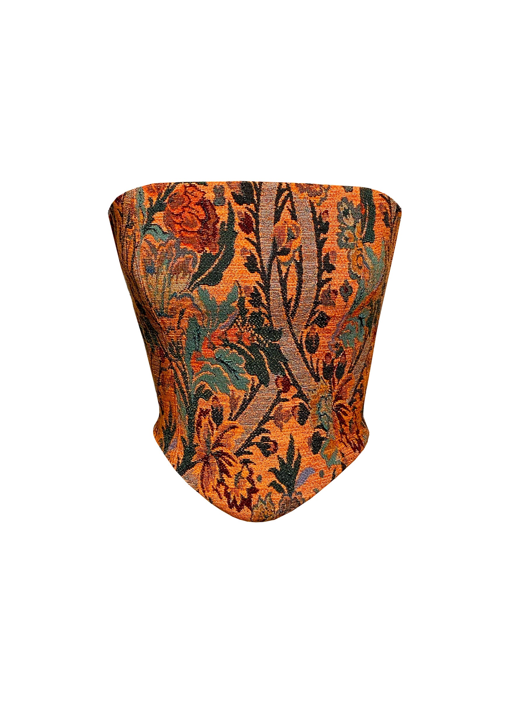 Orange floral jacquard tube top corset