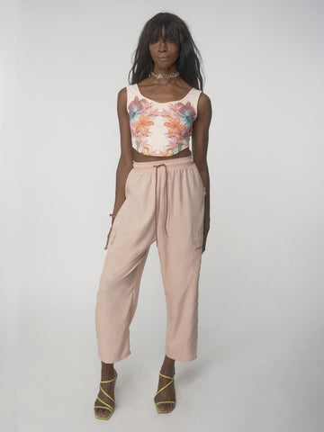 Blush pink feminine floral print crop top