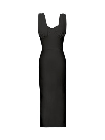 Black ribbed corset maxi dress