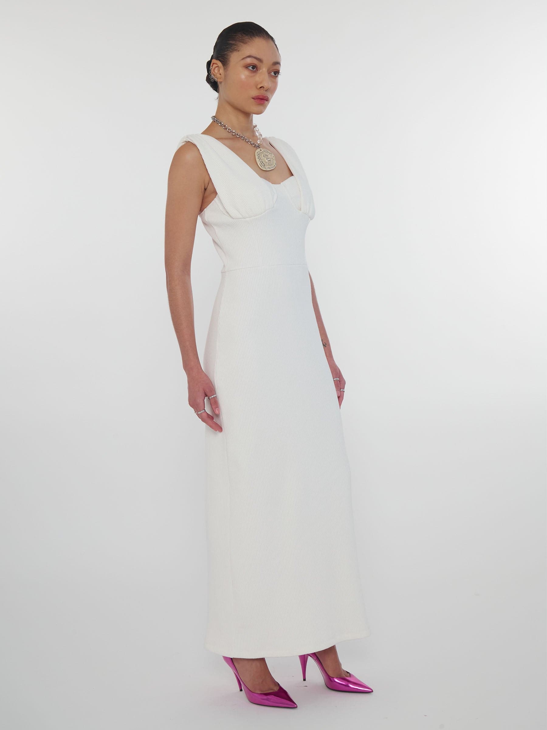 Ribbed corset white maxi dress