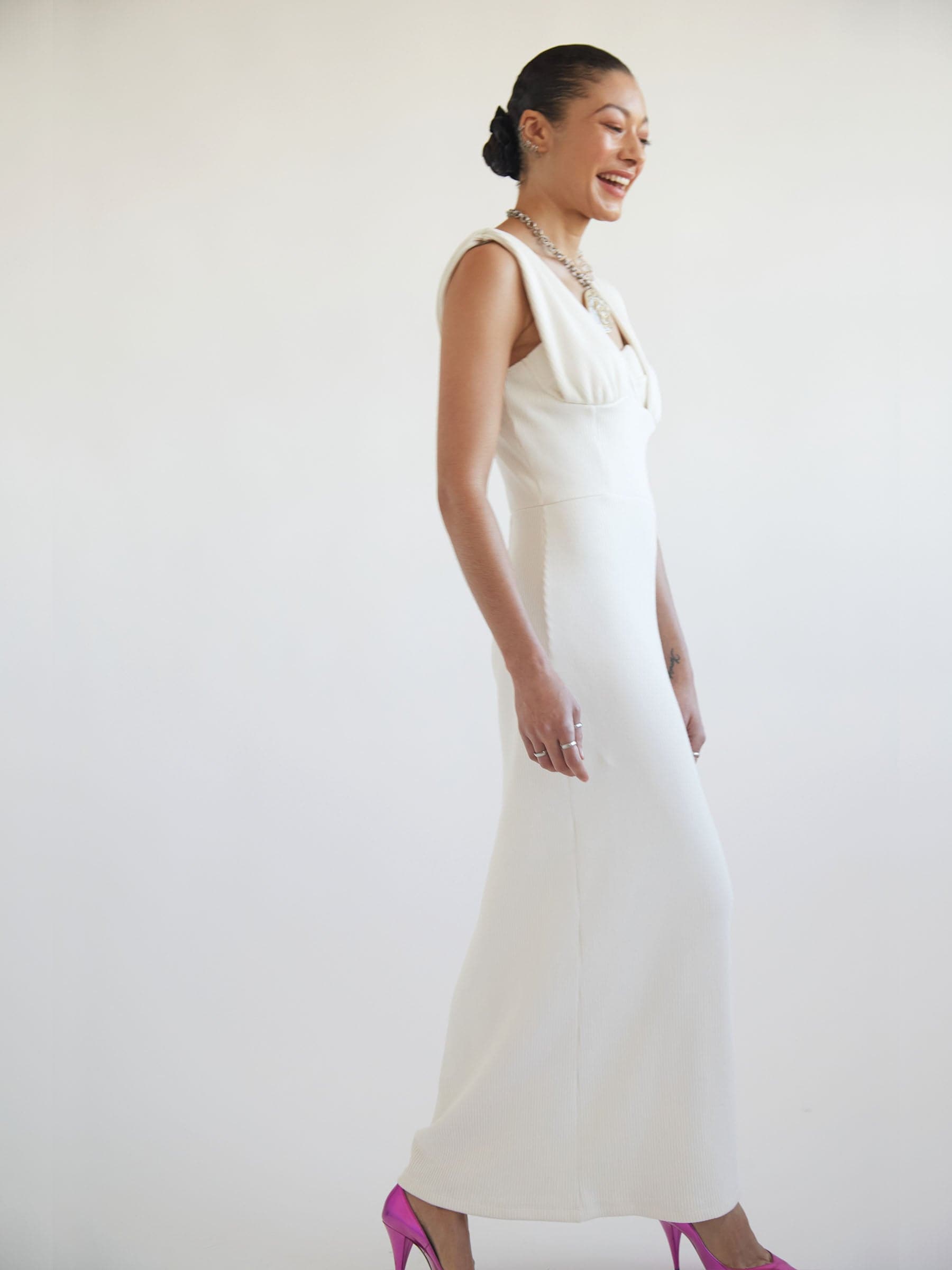 Ribbed corset white maxi dress