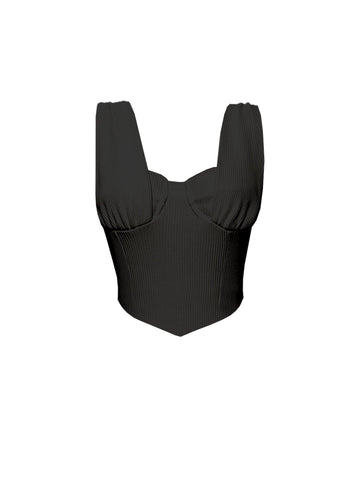 Black ribbed corset cropped tank top