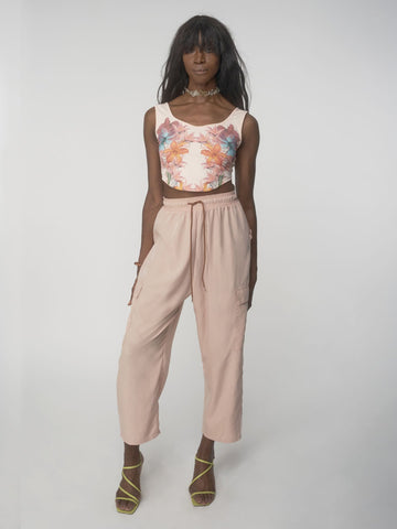 Soft sustainable cargo pant in blush pink
