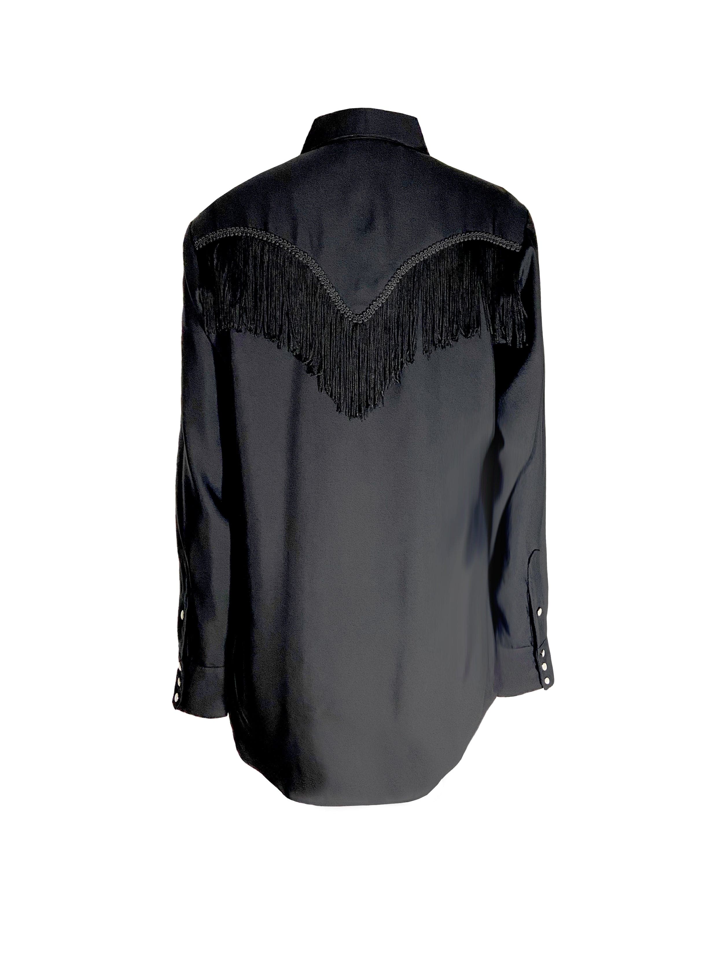 Oversized black silk fringe shirt