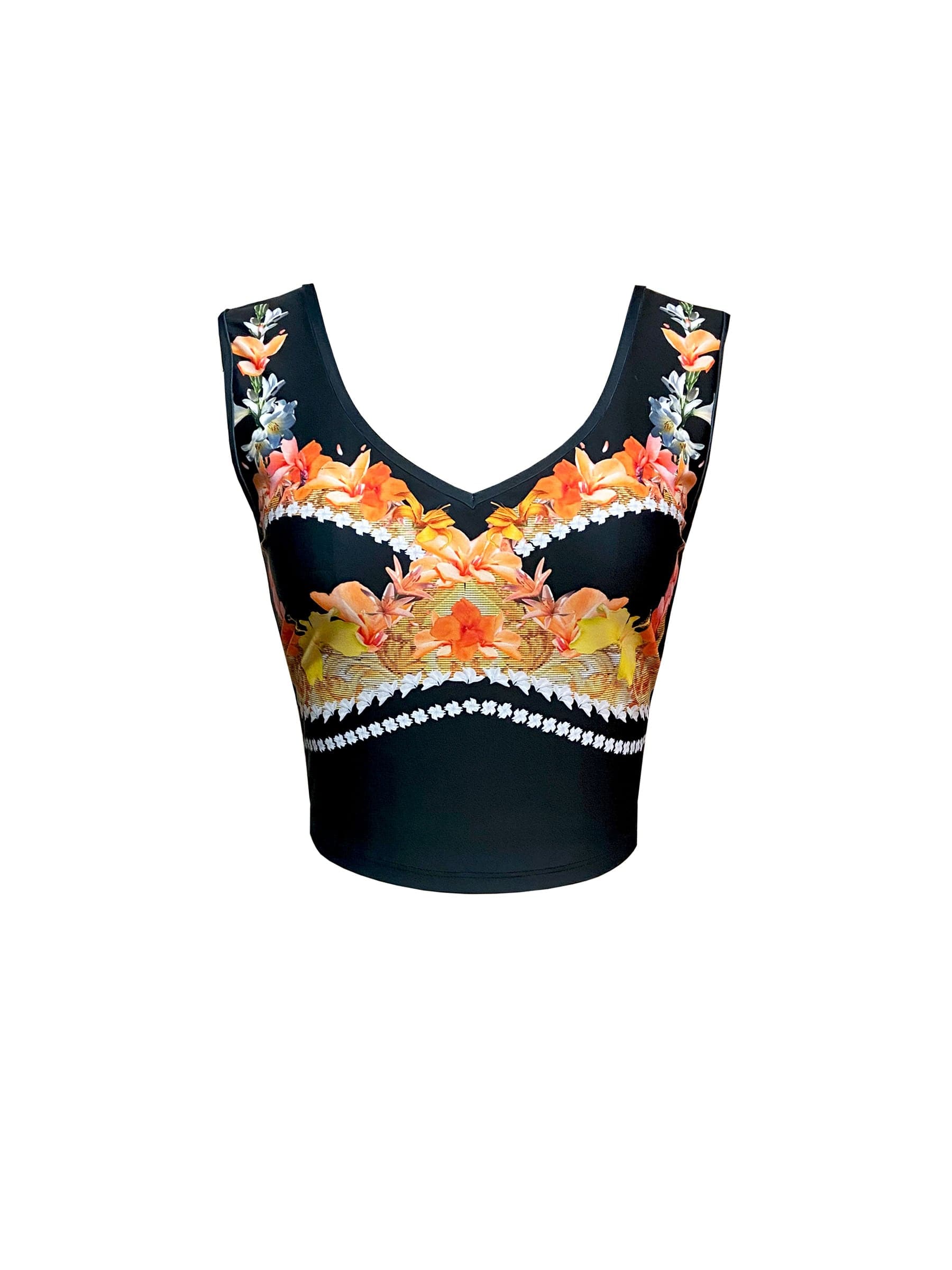 Floral and shell print sustainable black summer tank